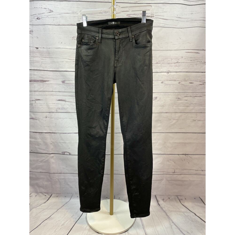 7 For All Mankind Skinny Wax Coated Jeans Women’s Size 26 Black Stretch Denim